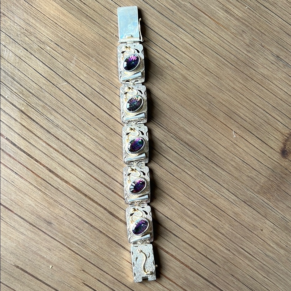 Sterling Silver Bracelet with Purple Gemstones
